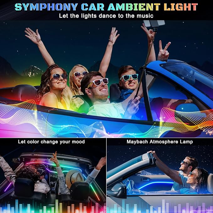 Dreamcolor Acrylic Interior Car LED Strip Light with Wireless APP, RGB 14 in 1 with 175 inches 612 LEDs Fiber Optic Strip Lights for Car, Dual Zone Symphony Neon Car Ambient Lighting - Image 7