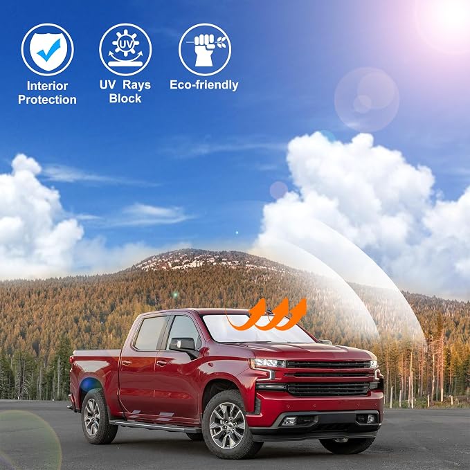 Windshield Sun Shade for 2014-2018 2019 Chevrolet Silverado | Full covered, Foldable & Durable, Block UV Rays, Reduce Heat, Easy to install, Keep Car Cooler - Image 6