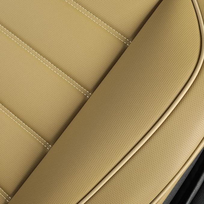 1 Pack Leather Front Car Seat Covers,Bottom Seat Covers for Cars,Driver Car Seat Cover,Luxury Seat Protectors,Waterproof,Full Wrap,for Most Vehicles,Sedan,Truck,SUV(Beige) - Image 8