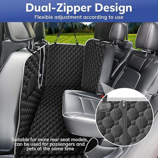 Mancro Waterproof Dog Back Seat Cover with Zipper Flap, Fit for F150/RAM | Visible Mesh Window,Split Seat Design,Great Gift,Storage Pockets,Effortless Cleaning, Designed for full-size trucks, Comfort - Image 2