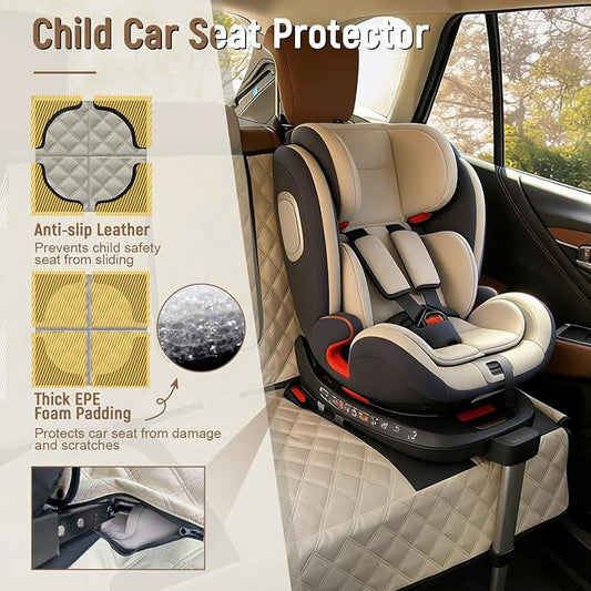 Dog Car Seat Cover for Back Seat, Heavy Duty Nonslip Car Seat Protector for Child Car Seat, Waterproof Bench Seat Cover for Dogs and Kids, Compatible with Armrest, Fits Sedan (Beige) - Image 2