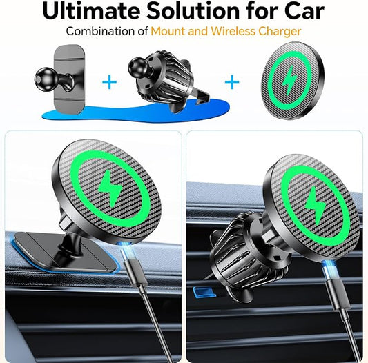 Coolpow Magsafe Car Mount Charger, Magnetic Wireless Car Charger for iPhone | Magsafe Car Charger Magnetic Phone Holders for Your Car Accessories Car Phone Holder Mount for iPhone 17 16 15 (Carbon Fiber) - Image 2