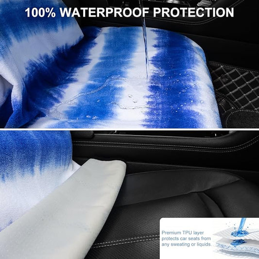 Car Seat Towel Covers with Storage Bag, Waterproof Sweatproof Towel Seat Cover Universal Front Seat Covers Washable Non-Slip Seat Protector for Gym(Blue & White - Stripe, 1Pcs Front Seat Cover) - Image 2