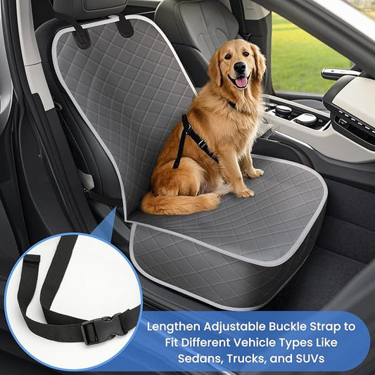 ELONGRIVER Dog Car Seat Covers, Waterproof Front Seat Cover | Scratch-Proof, Nonslip Pet Passenger Seat Cover Protector, Universal Fit for Cars Trucks SUVs, Large Size 1 Pack, Grey - Image 2