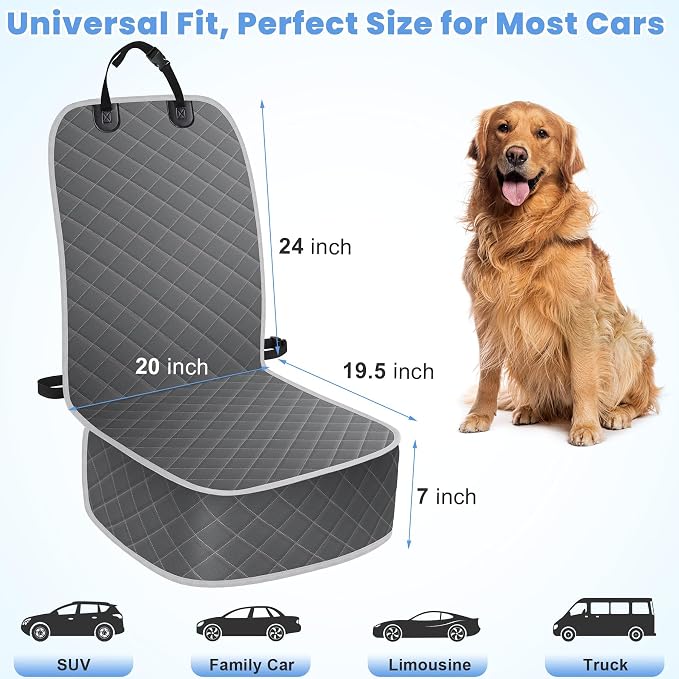 ELONGRIVER Dog Car Seat Covers, Waterproof Front Seat Cover | Scratch-Proof, Nonslip Pet Passenger Seat Cover Protector, Universal Fit for Cars Trucks SUVs, Standard Size 1 Pack, Grey - Image 7