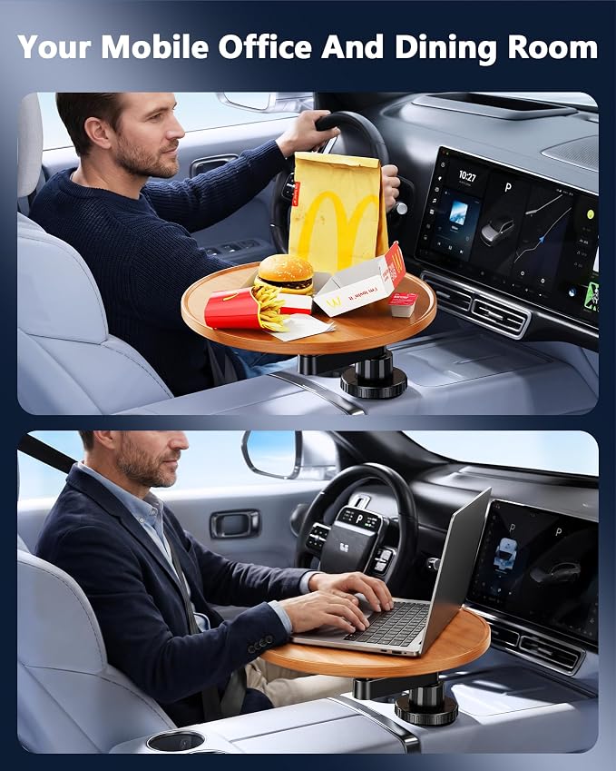 Tesla Model 3 Y Wood Car Cup Holder Tray Table for iPad Laptop Food | Detachable 360 Rotating Car Desk for Working & Eating, Tesla Model 3 Y Accessories 2026 2025 2024 Car Essentials - Image 9