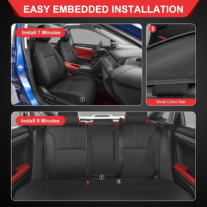 TTX LIGHTING Custom Fit for Honda Civic Seat Covers 2016-2021 5-Seats | Original Seat Pattern | Full Coverage | Easy Install | Waterproof | Faux Leather | Shield Your Car Seats | All Season - Image 9