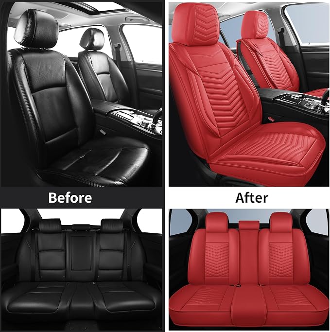 HChengkikz Car Seat Cover, Waterproof Faux Leather (Red) | Easy Maintenance, Airbag Compatible, Universal Fit For Most SUVs Trucks Pick-ups Sedans - Image 9