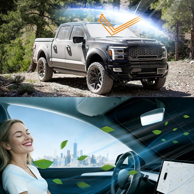 Windshield Sun Shade for 2021-2024 2025 2026 Ford F150 F-150 | Full covered for windshield, Block UV Rays, Heat Reduction, Easy to install, Keeps Car Cooler - Image 6