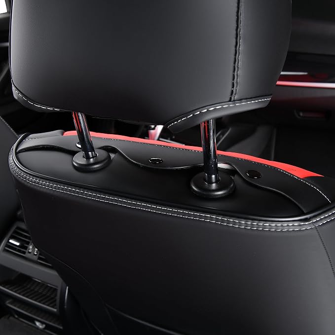 Leather Seat Covers, Seat Covers Full Set, Car Seat Protectors 5 Seats,Automotive Seat Covers Fit for Most Cars Trucks-Black&Red - Image 9