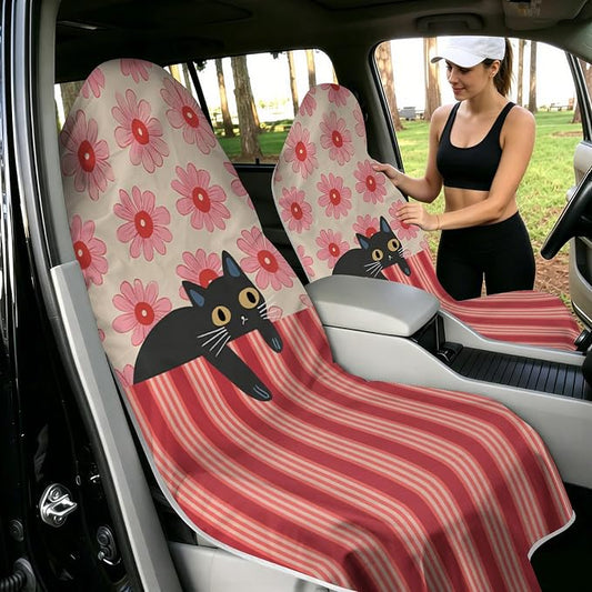 2 Pack Car Towels Seat Cover with Storage Bag, Multifunctional Microfiber Towel for Gym Outdoor Sport Running,Picnic, Beach, Pet Dog Travel,Fits Car SUV Truck (Bloom Cat) - Image 2