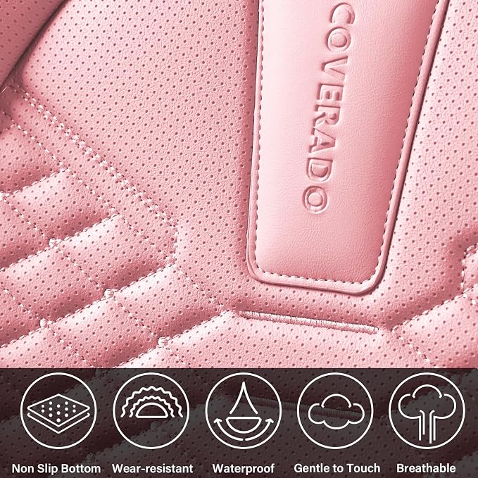 Coverado Car Seat Covers, Front Seat Cover, Waterproof Nappa Leather Seat Covers for Cars, 2 Pack Car Seat Protectors, Car Seat Cushion, Automotive Seat Covers Universal Fit for Most Cars (Black&Pink) - Image 8