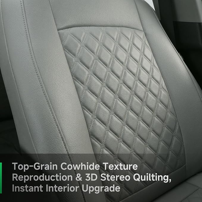 GIANT PANDA 2PCS Front Car Seat Cover for Toyota Rav4 Camry Highlander Corolla Prius Corolla Cross Venza Avalon, Faux Leather Bucket Seat Covers (Grey) - Image 9