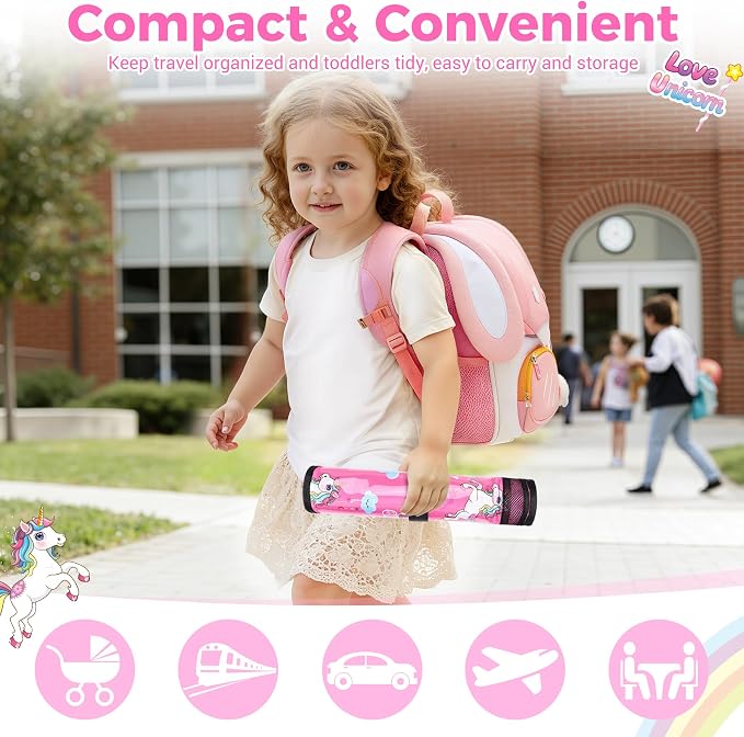 COOLBEBE Airplane Tray Table Cover, Foldable Travel Tray Cover | for Toddlers 1-3, Universal Fit for Airplane, Car Seat, High Chair, Machine Washable, Portable, Pink Unicorn - Image 9