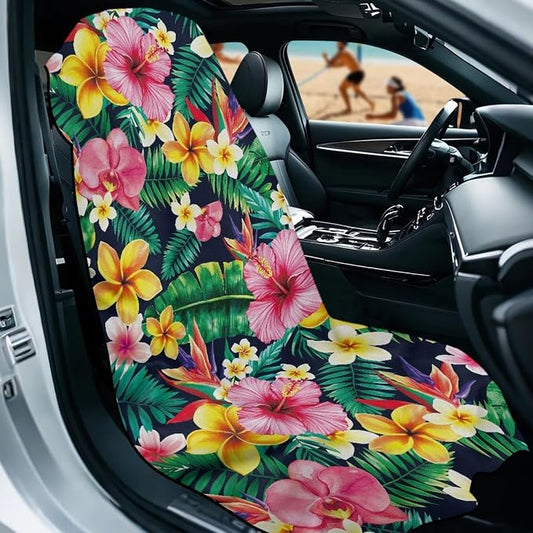 Tropical Hibiscus Car Seat Towel Sweat Auto Seat Towel Protector | Hibiscus Floral Auto Front Seat Protector with Storage Bag Car Interior Accessories Sweat Car Seat Cushion Towel - Image 2