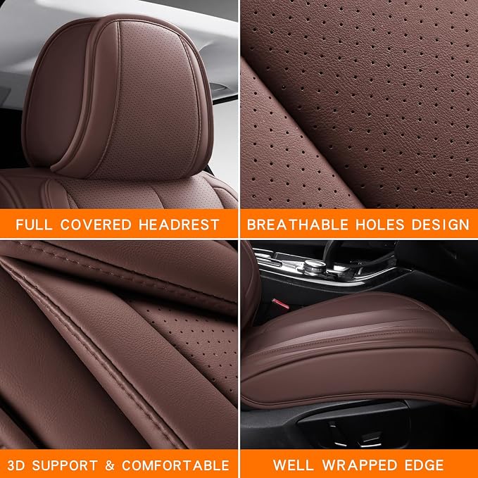 MINGBRON Seat Covers, Car Seat Covers Front Seats, Car Seat Cover, Car Seat Protector Waterproof, Car Seat Cushion Nappa Leather, Brwon Seat Covers Carseat Cover Universal Fit for Most Cars - Image 7