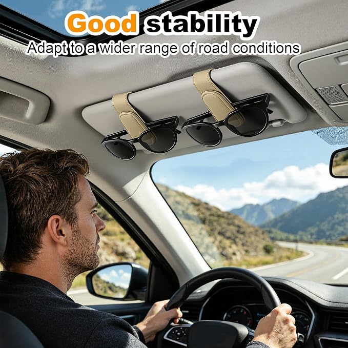 2 Pack Sunglass Holder for Car Visor Magnetic Leather Visor Sunglasses Clip Eyeglass Hanger Clip for Car Sun Visor Beige - Image 9
