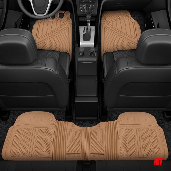 Motor Trend 3-Row Heavy Duty Rubber Floor Mats & Liners for Car SUV Van, Front 2nd & 3rd Row Durable Polymerized Latex Full Interior Protection, Extra-High Ridgeline Design, Beige - Image 9