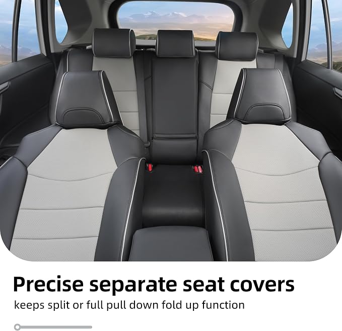 Lolcar Rav4 Seat Covers Custom Fit for Toyota Rav4 2019 2020 2021 2022 2023 2024 2025 LE,XLE,XLE Premium,Limited, Leather Truck Seat Cover Full Set for SUV,Faux Leather(Black/Gray) - Image 7