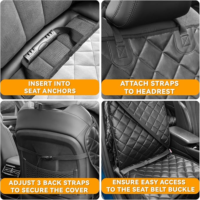 Dog Car Front Seat Cover,PU Leather Car Seat Cover for Pets & Humans,Black | Waterproof,Nonslip,Anti-Scratch,Heavy-Duty Captain Seat Protector Fits Most Cars, Trucks, SUVs,Minivans - Image 7