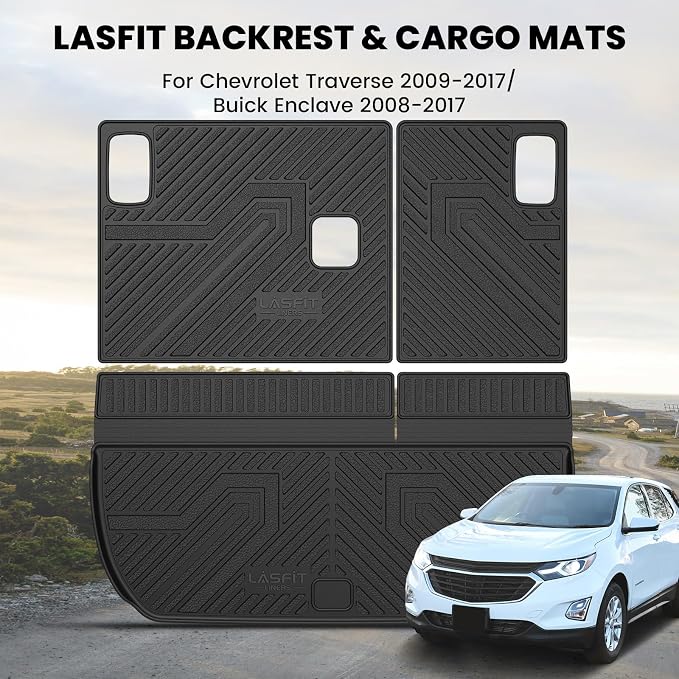 LASFIT Trunk Mat with Backrest Mat for Chevrolet Chevy Traverse 2009-2017 | Buick Enclave 2008-2017, All Weather TPE Custom Fit Cargo Mat Trunk Liner with Backrest Mat, Black - Image 8