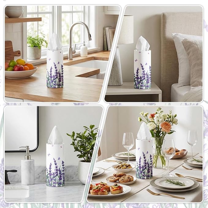 Arttown Car Tissue Holder for Cup Holder Facial Tissues 12 Pack Lavender | Purple Bulk 3-Ply,Refillable Marble Print Cylinder Tissue Boxes,Fit Car Home Office School (600 Sheets Total,50 Sheets Each) - Image 7