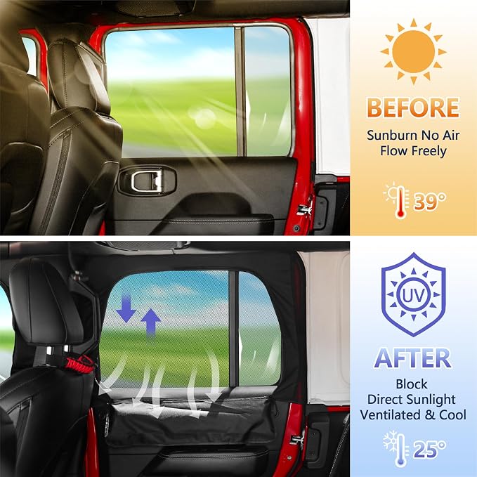sukemichi Side Car Window Sunshades for Jeep Wrangler JK JL Gladiator JT Accessories, 2 Pcs Rear Window Sun Shade Privacy Full Covers/Half Shade for Jeep Wrangler, Window Curtains for Baby Protection - Image 9