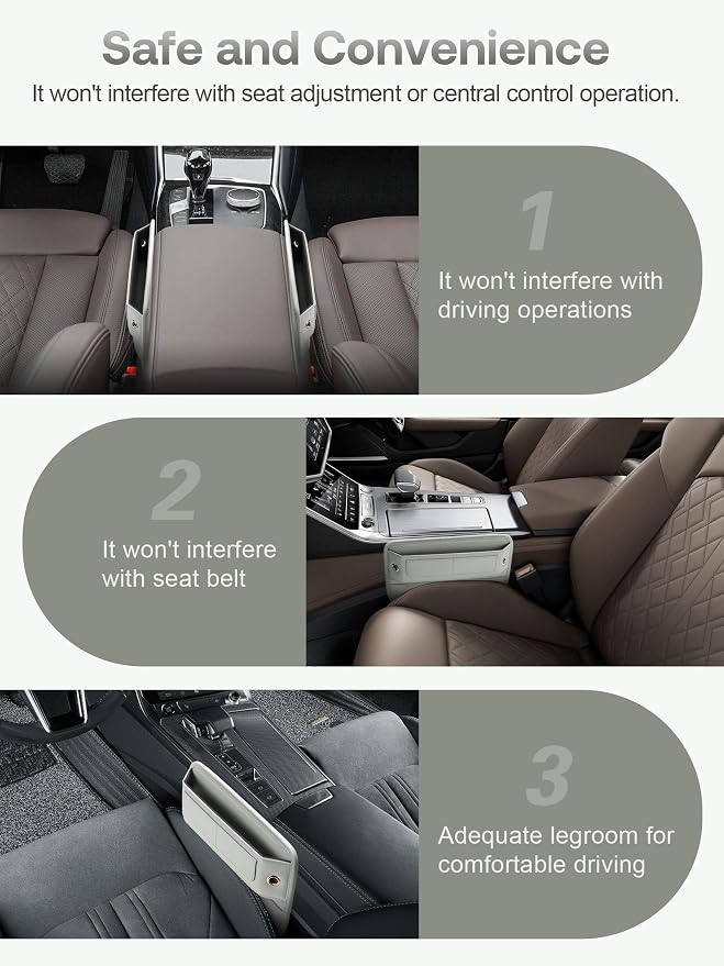 Universal Fit Premium Leather Car Seat Gap Filler Organizer, Center Console Organizer with Card Slots, Clever Gifts for Car SUV Truck Owners (Beige, 1 Pack) - Image 9