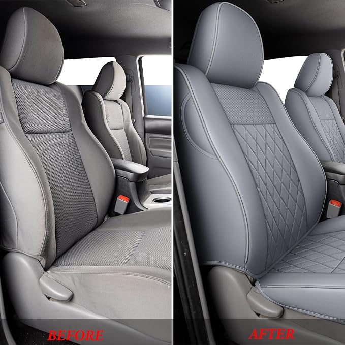 Coverado Tacoma Seat Covers Full Set, Faux Leather Seat Covers Custom Fit for 2005-2023 Toyota Tacoma Double/Crew Cab Base Prerunner SR5 Limited TRD Sport Interior Covers (Gray) - Image 8