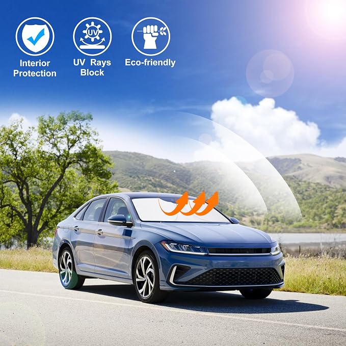 Windshield Sun Shade for 2011-2018 Volkswagen Jetta Accessories | Full covered, Foldable & Durable, Block UV Rays, Reduce Heat, Easy to install, Keep Car Cooler - Image 6