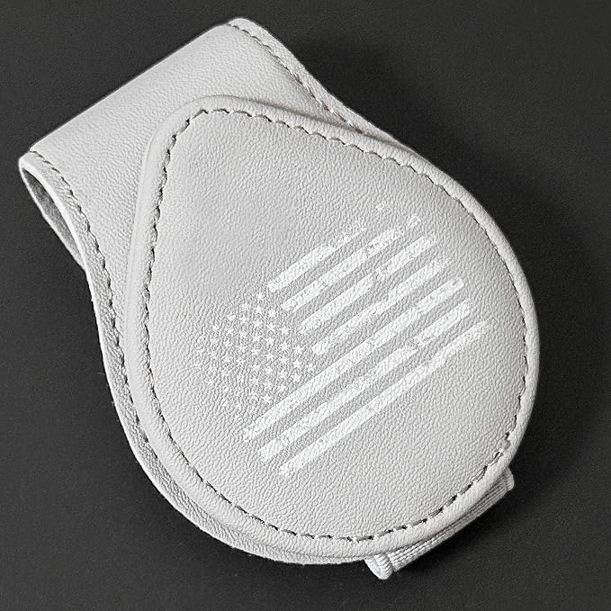 American Flag - Car Sunglass Holder, Magnetic Leather Eyeglass Hanger Mount Clip Holder for Car Visor Accessories (Grey) | Magnetic Leather - Image 7