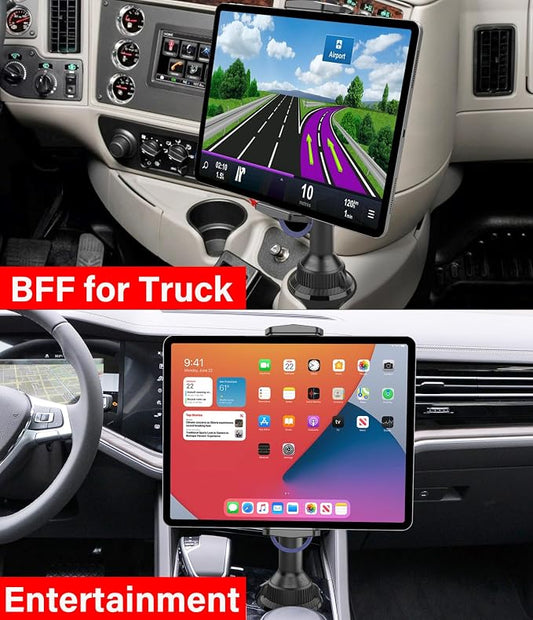 APPS2Car Solid Cup Holder Tablet Mount for Car, iPad Car Mount for Truck | Adjustable Height, Low Profile Road Trip Essentials Compatible with 4.7-13" iPad Pro Air Mini Fire iPhone Cell Phone - Black - Image 2