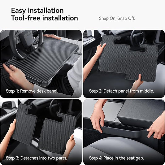YONZEE 2-in-1 Car Steering Wheel Desk Tray & Car Seat Gap Filler Organizer – Foldable Carbon Fiber Look Table for Laptop, Eating Food, Writing – for Standard Round Steering Wheels - Image 2