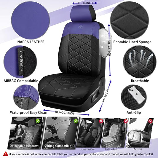 CAR PASS Memory Foam Leather Front Seat Covers, Waterproof Nappa Leather Seat Covers Front Seats Universal Fit for Cars,SUV,Truck Seat Covers Thick 3D Foam Comfortable, Airbag Compatible Black Blue - Image 2
