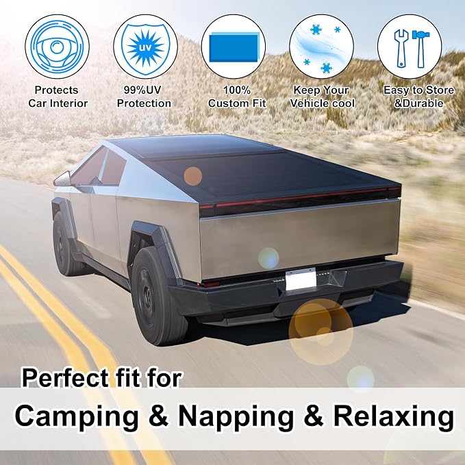 TINGLU Window Shades for Tesla Cybertruck 2023-2025 Accessories Car Side Full Windows Windshield Sun Shade Sun UV Rays & Privacy Protection for Camping 5PCS - Image 6