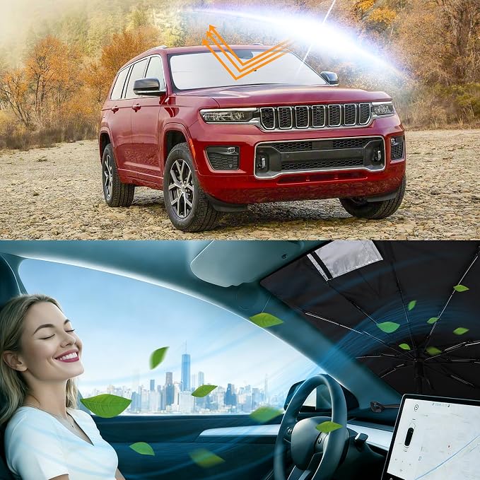 Windshield Sun Shade Umbrella for 2011-2021 Jeep Grand Cherokee | Full covered for windshield, Block UV Rays, Heat Reduction, Easy to install, Durable & Fold Up Small - Image 6