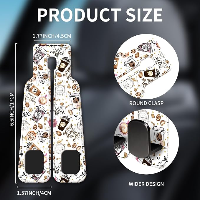 Car Seat Headrest Hook, Universal Leather Cute Hanger Holder Hook, Storage Organizer Interior Accessories for Purse Bags Handbag Funny Coffee Pattern - Image 5