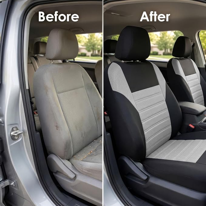 FH Group Gray Polyester Car Seat Cover, 3D Air Mesh, Front Set, Airbag Compatible, Universal Fit for Cars Trucks SUVs - Image 8