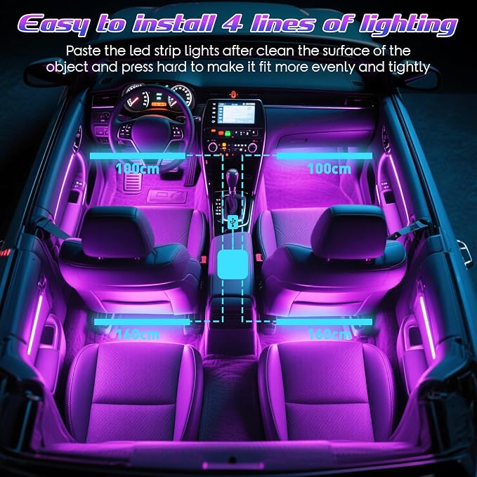 Winzwon 2 Pack Led Lights for Car Accessories Interior, Truck Decor | Christmas Stocking Stuffers White Elephant Gifts for Men Women Adults, APP Control with USB Port Color Change Lights - Image 7