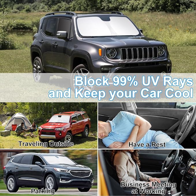 3PCS Car Window Shades Front Windshield Sun Shade Foldable Window Shade Custom Fit for 2016-2019 Jeep Renegade Accessories Car Shades for Front Windows Anti-UV Rays Block Heat - Image 6