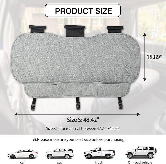 Leader Accessories Faux Linen Rear Bench Seat Cover, Size S, Grey | Breathable Back Seat Protector With Non-Slip Bottom, Diamond Stitched Bench Seat Cushion for Vehicles Cars Van SUV Truck - Image 6