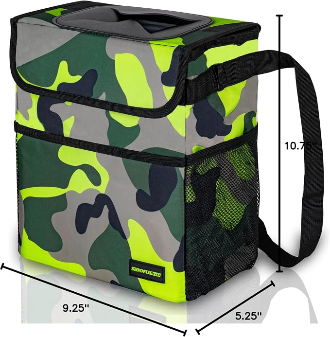 SIBOFUEGO Cute Car Trash Can with Lid – Multipurpose Collapsible Trash Bin for Car, Leak-Proof Organizer, Waterproof Garbage Can with Storage Pockets & Adjustable Straps, 2 Gallons (Camo Green) - Image 7