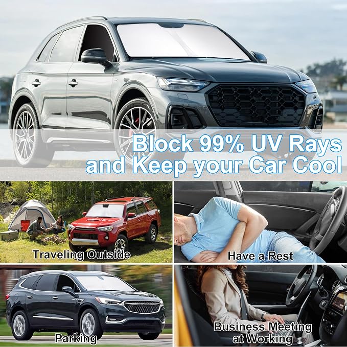 3PCS Car Window Shades Front Windshield Sun Shade Foldable Window Shade Custom Fit for 2019-2024 Audi Q5 Accessories Car Shades for Front Windows Anti-UV Rays Block Heat - Image 6