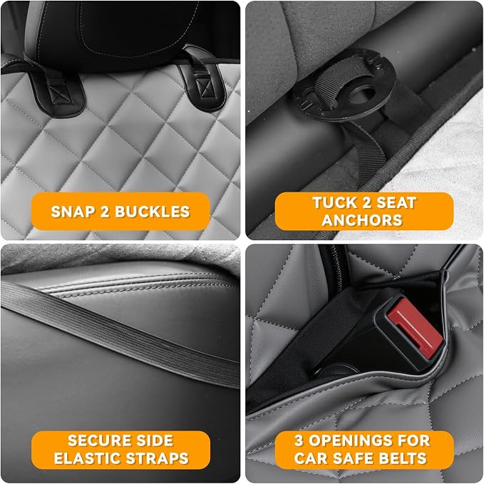 Dog Car Seat Cover for Back Seat,PU Leather Truck Back Seat Cover,XL,Grey | Waterproof,Nonslip,Heavy-Duty Bench Seat Covers for Trucks Ford F150/Chevrolet Silverado/Ram1500/GMC Sierra/Toyota - Image 9