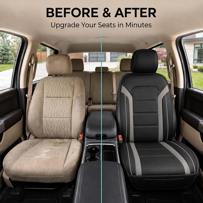 FH Group Front Set Faux Leather Car Seat Covers Cushions for Low Back Seat, Universal Fit, Airbag Compatible Seat Cover for SUV, Sedan Gray/Black - Image 9