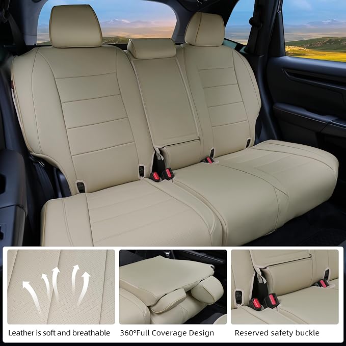 Lolcar CRV Seat Covers Custom Fit for Honda CRV 2023 2024 2025 2026 Leather Car Seat Cover Full Set for Trucks SUV,Waterproof Car Seat Cushion,Faux Leather (Beige) - Image 8