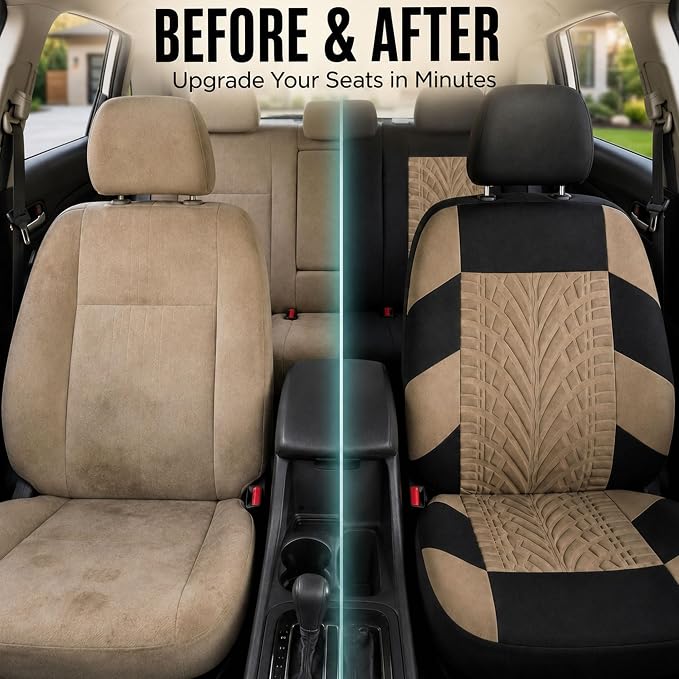 FH Group Car Seat Covers Full Set Premium Cloth - Universal Fit, Automotive, Low Back Front Washable Seat Covers, Airbag Compatible, Split Bench Rear Seat for SUV, Sedan Beige - Image 10