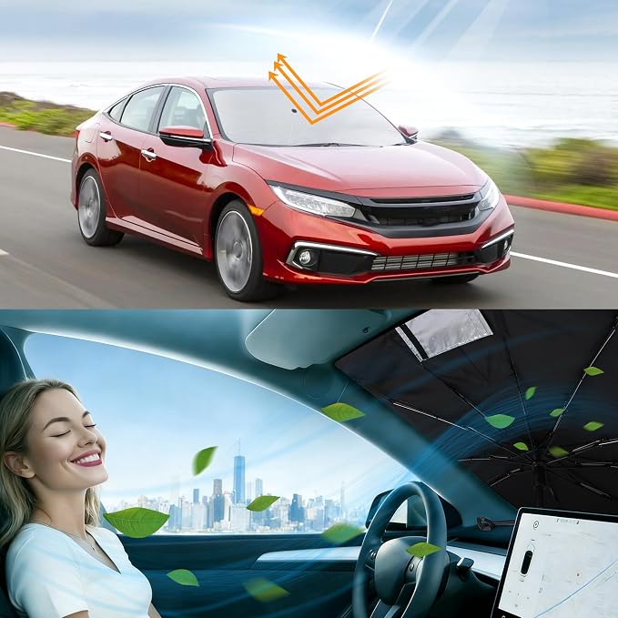 Windshield Sun Shade Umbrella for 2016-2021 Honda Civic | Full covered for windshield, Block UV Rays, Heat Reduction, Easy to install, Durable & Fold Up Small - Image 6