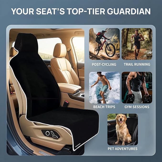 Waterproof Stain Resistant Towel Car Seat Covers | Universal Non-Slip for Gym Workout, Swimming, Beach and Workout Outdoor , Machine Washable(Black,2 Pack) - Image 7