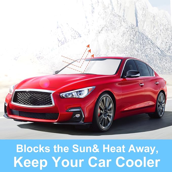 Windshield Sun Shade for 2014-2024 Infiniti Q50 Accessories | Full covered for windshield, Foldable & Durable, Block UV Rays, Reduce Heat, Easy to install, Keep Car Cooler - Image 6